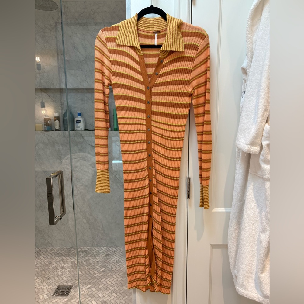 Free People Striped Long Sleeve Button-Up Dress XS